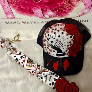 Trucker junk  Cap with Red and Black Design with matching tie